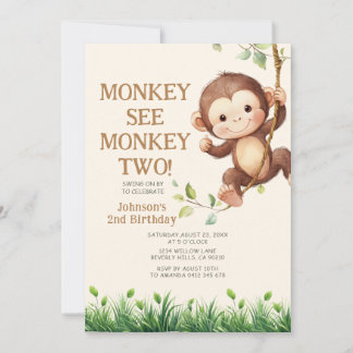 Süßer Affe sieht Affen Zwei Safari 2. Geburtstag Einladung