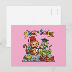 Süßer Affe und Schlange Zurück zur Schule Cartoon Postkarte