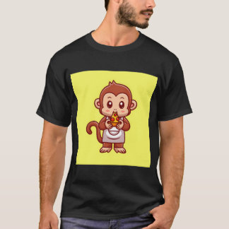 Süßer Affenkoch, der Pizza isst, Cartoon-Vektor-Ic T-Shirt