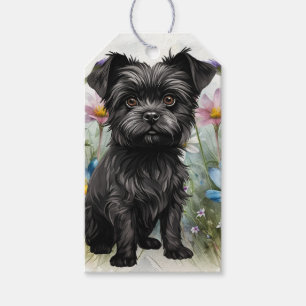 Süßer Affenpinscher-Hund auf einem Feld mit Wildbl Geschenkanhänger