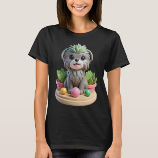 Süßer Affenpinscher Sukkulente | 3D Grauer Affe Hu T-Shirt