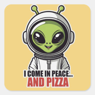 Süßer Alien-Astronaut "Ich komme in Frieden und mi Quadratischer Aufkleber