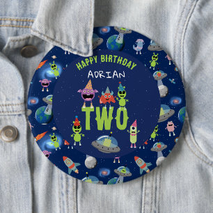 Süßer Alien-Monster-Weltraum-Kinder-Geburtstagsnam Button