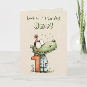 Süßer Alligator zum ersten Geburtstag für Einjähri Karte