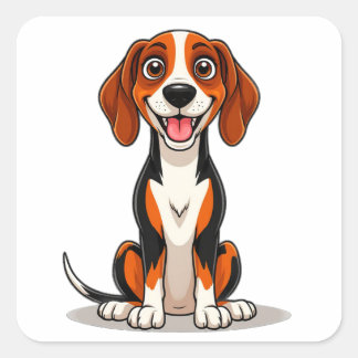 Süßer Amerikanischer English Coonhound Hund Quadratischer Aufkleber