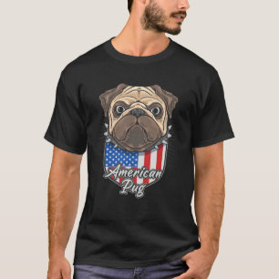 Süßer amerikanischer Mops mit USA-Flagge Schild Hi T-Shirt