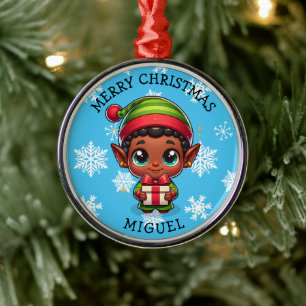 Süßer Anime-Elf in Farbe personalisiertes Weihnach Ornament Aus Metall