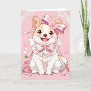 Süßer Anime-Hund Pink Feiertagskarte