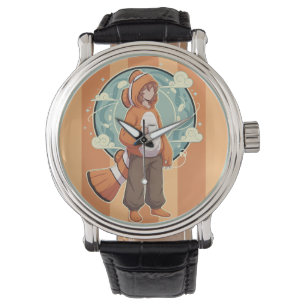 Süßer Anime-Junge im Kostüm eines Clownfisches bei Armbanduhr