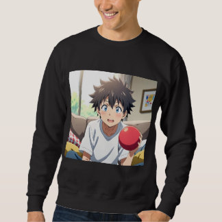 Süßer Anime-Junge mit blauen Augen, der einen rote Sweatshirt
