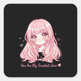 Süßer Anime-Valentins-Sweatshirt Quadratischer Aufkleber