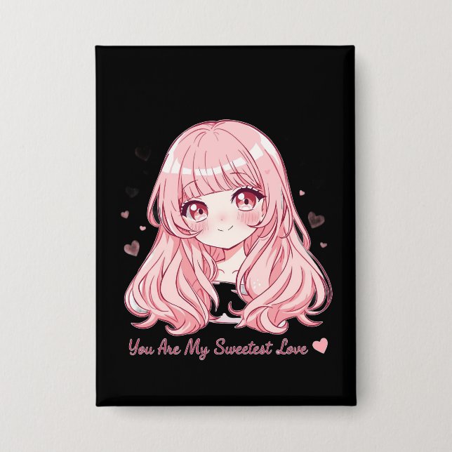 Süßer Anime-Valentinstag-Pullover Button (Vorderseite)