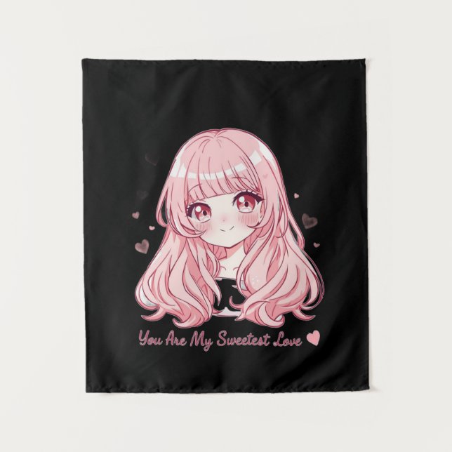 Süßer Anime-Valentinstag-Pullover Wandteppich (Vorderseite)