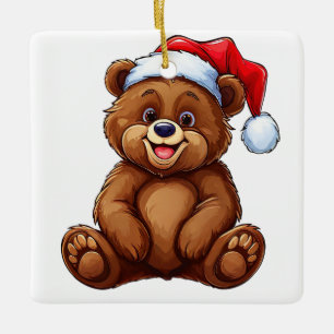 Süßer animierter Bär in Santa-Mütze Keramikornament