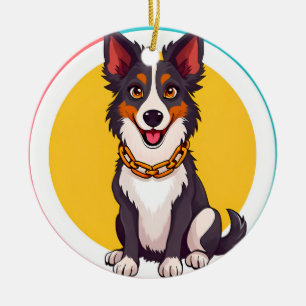 Süßer animierter Hund mit Halsband Keramik Ornament