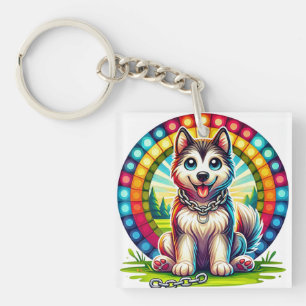 Süßer animierter Hund mit Halsband Schlüsselanhänger