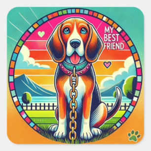 Süßer animierter Hund Quadratischer Aufkleber