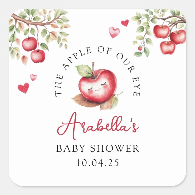 Süßer Apfel unserer Augenbabydusche Quadratischer Aufkleber (Vorderseite)