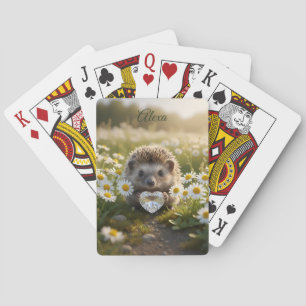 Süßer April-Igel mit Diamantherz Spielkarten