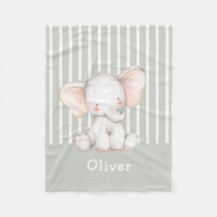 Süßer Aquarell-Baby-Elefant Name des Kindes Fleecedecke