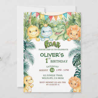 Süßer Aquarell-Dinosaurier zum 1. Geburtstag Einladung