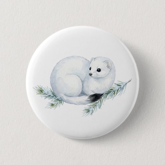 Süßer Aquarell-Hermelin-Knopf Button (Vorderseite)