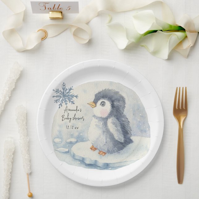 Süßer arktischer Pinguin  Pappteller (Hochzeit)