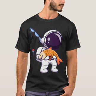 Süßer Astronaut-Fischer, der eine Fischkarikatur t T-Shirt