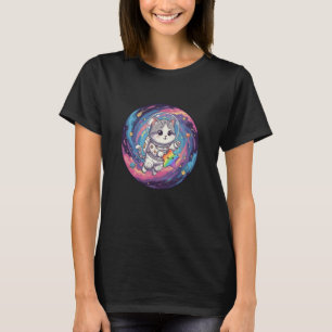 Süßer Astronaut Katzen in Regenbogen-Galaxie Weltr T-Shirt