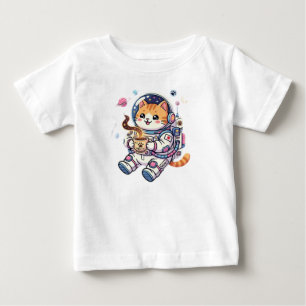Süßer Astronaut Katzen Kaffee Trinkend Im Weltraum Baby T-shirt