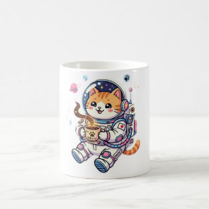 Süßer Astronaut Katzen Kaffee Trinkend Im Weltraum Kaffeetasse