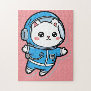 Süßer Astronaut Katzen-PersonalFoto-Puzzle Puzzle