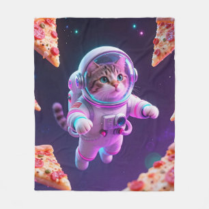 Süßer Astronaut Katzen schwebender Pizza Weltraum Fleecedecke