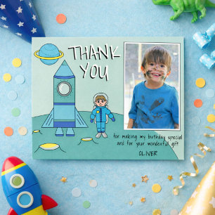 Süßer Astronaut Raketen Junge Danke Geburtstags Fo Postkarte