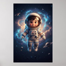 Süßer Astronauten-Junge | Weltraum-Abenteuer-Kunst Poster