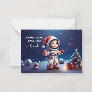 Süßer Astronautenjunge feiert Weihnachten im Kosmo Mitteilungskarte