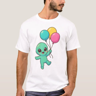Süßer Außerirdischer mit Ballons Cartoon-Design T-Shirt