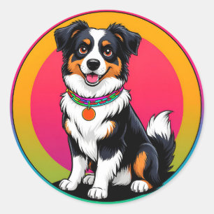 Süßer Australian Shepherd Cartoon-Hund Runder Aufkleber