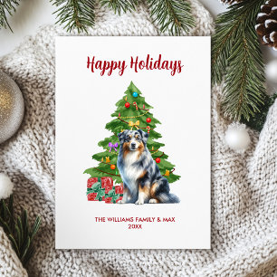 Süßer Australian Shepherd-Hund Familien-Weihnachte Feiertagskarte