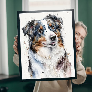 Süßer Australian Shepherd in Aquarell Leinwanddruck