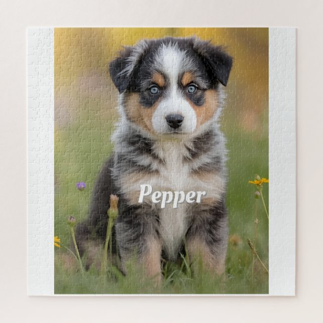 Süßer Australian Shepherd personalisiert Puzzle (Vertikal)
