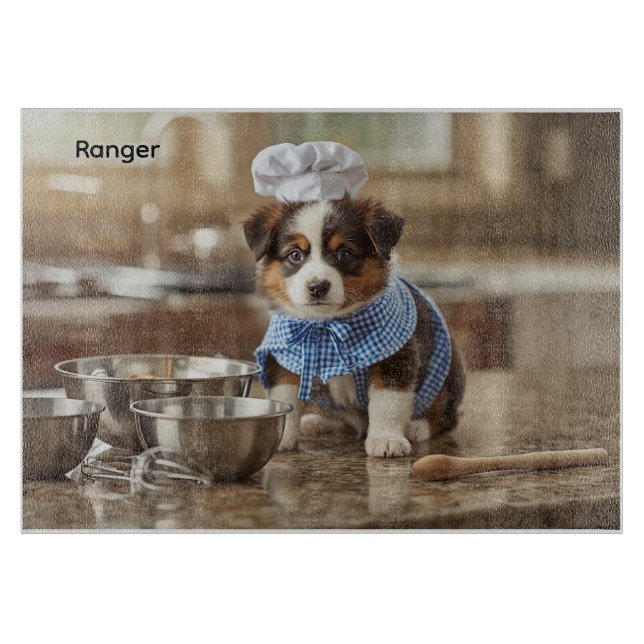Süßer Australian Shepherd personalisiert Schneidebrett (Vorderseite)