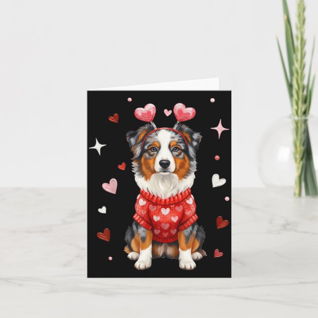 Süßer Australian Shepherd Valentinsherz Valentinst Karte (Vorderseite)
