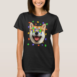 Süßer Autismus Shiba Inu Hund Puzzle Sonnenbrille T-Shirt