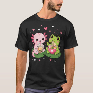 Süßer Axolotl-Boba-Tee und Frosch-Ramen T-Shirt