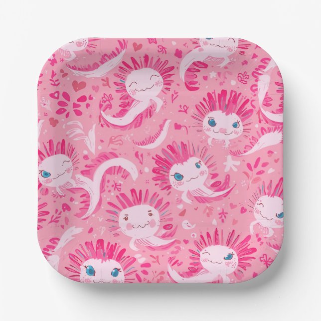 Süßer Axolotl-Geburtstag Pappteller (Vorderseite)