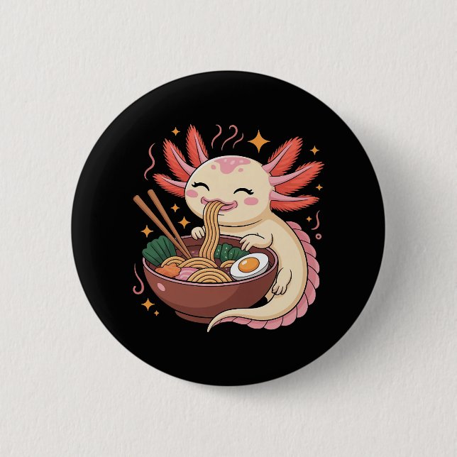 Süßer Axolotl isst Ramen-Nudeln Button (Vorderseite)
