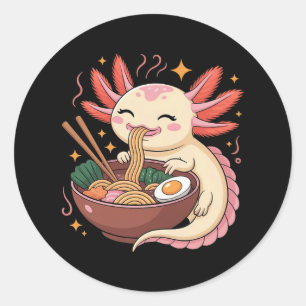 Süßer Axolotl isst Ramen-Nudeln Runder Aufkleber