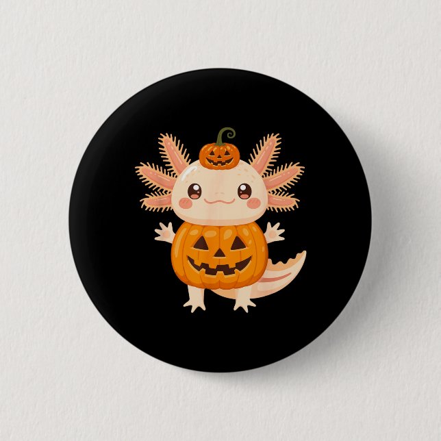 Süßer Axolotl-Kürbis-Halloween-Jack-O-Lantern-Kind Button (Vorderseite)