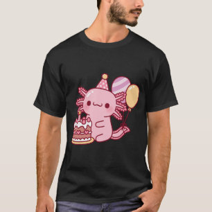 Süßer Axolotl mit Geburtstagskuchen und Luftballon T-Shirt